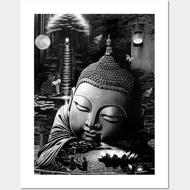 Sleeping Buddha Meditation Mindfulness Yoga Gift Lotus Peace Wall Art by seruniartworks